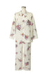 ダブルガーゼ花柄プリント　襟付き長袖パジャマ